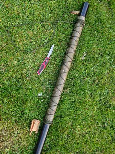Sweet chestnut bark wrapped around pipe