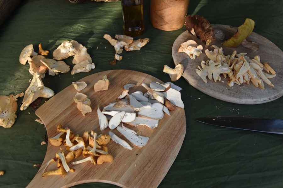 Wild mushrooms prepared for pizza